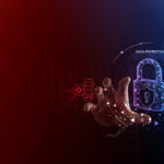 Cyber security network. Padlock icon and internet technology networking. Businessman protecting data personal information on tablet and virtual interface. Data protection privacy concept. GDPR. EU.